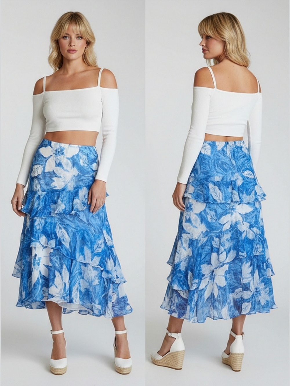 Ralph Lauren XL Ruffled Floral Midi Maxi Skirt 100% Silk